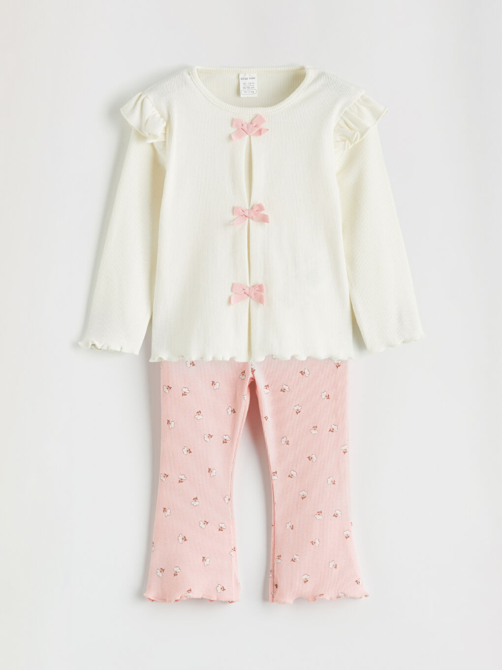 Ekru Fiyonklu Kız Bebek Bluz ve Tayt Pantolon