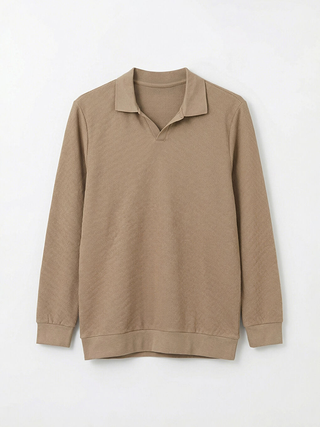 Bej Polo Yaka Erkek Sweatshirt