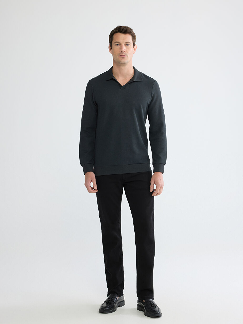 Antrasit Polo Yaka Erkek Sweatshirt-1