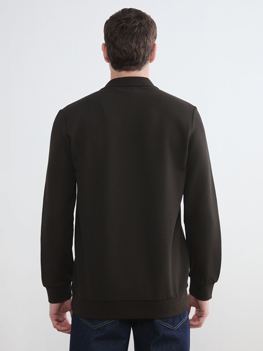Kahverengi Polo Yaka Erkek Sweatshirt-3