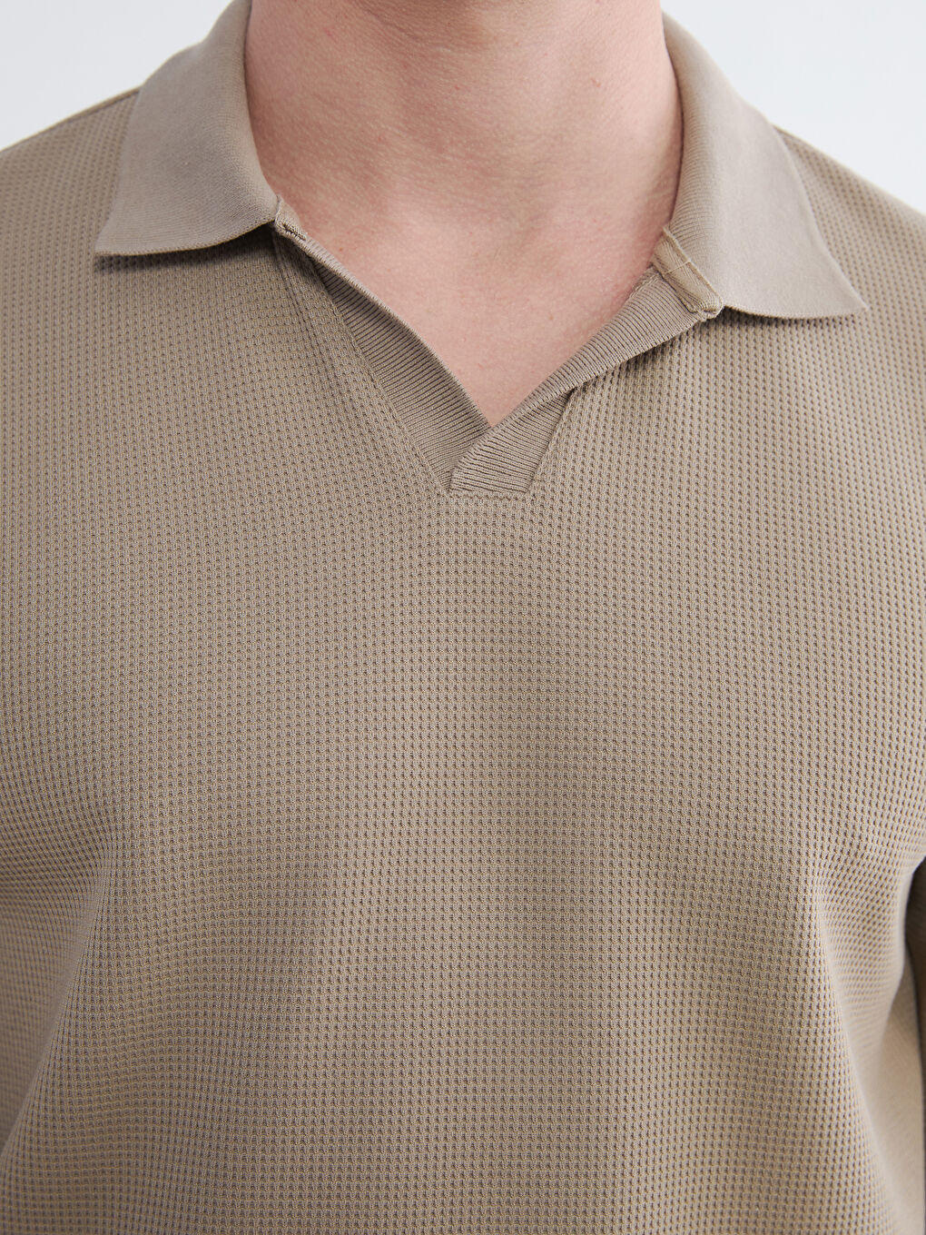 Bej Polo Yaka Erkek Sweatshirt-2