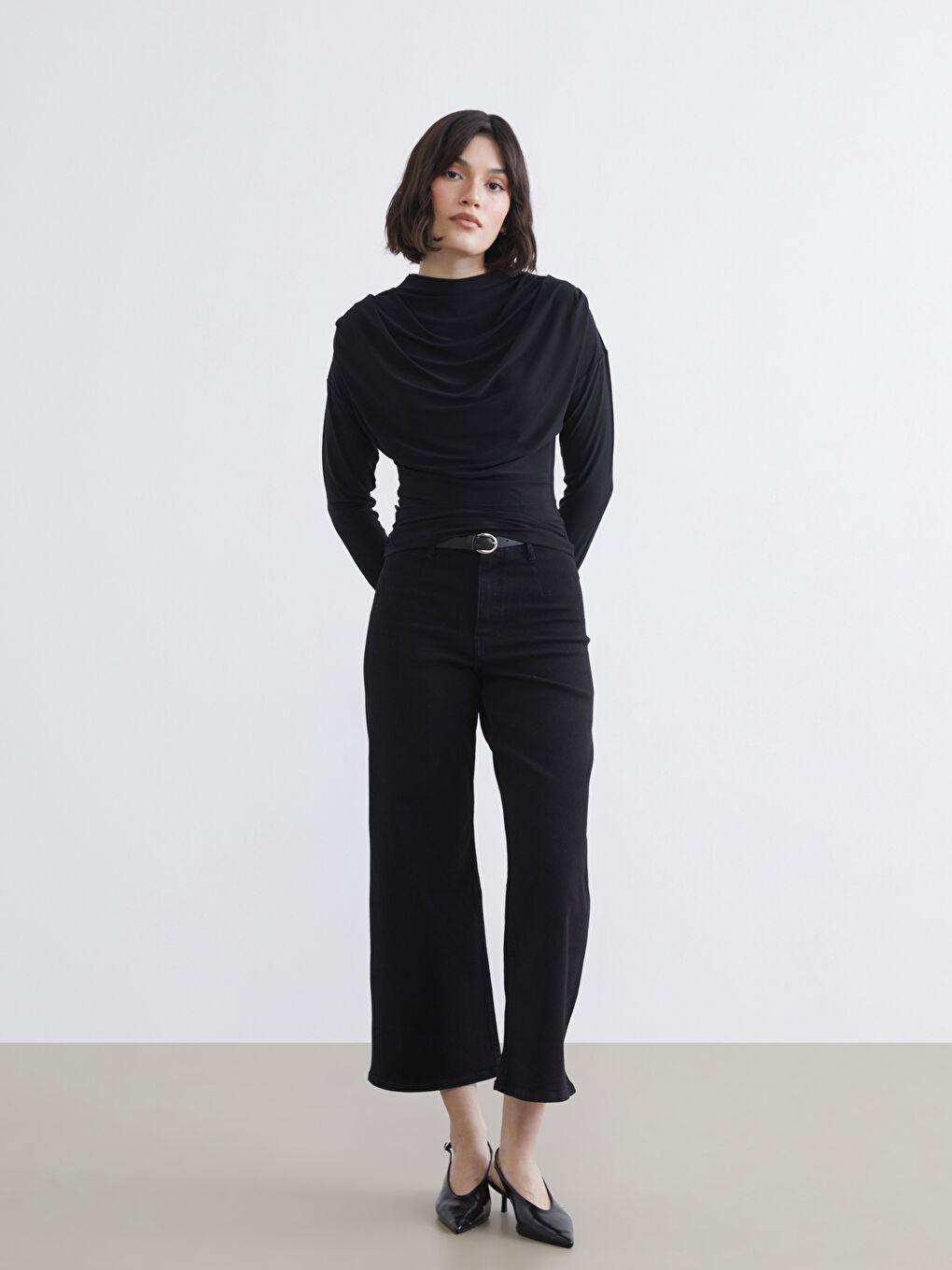 High-neck gathered blouse-1