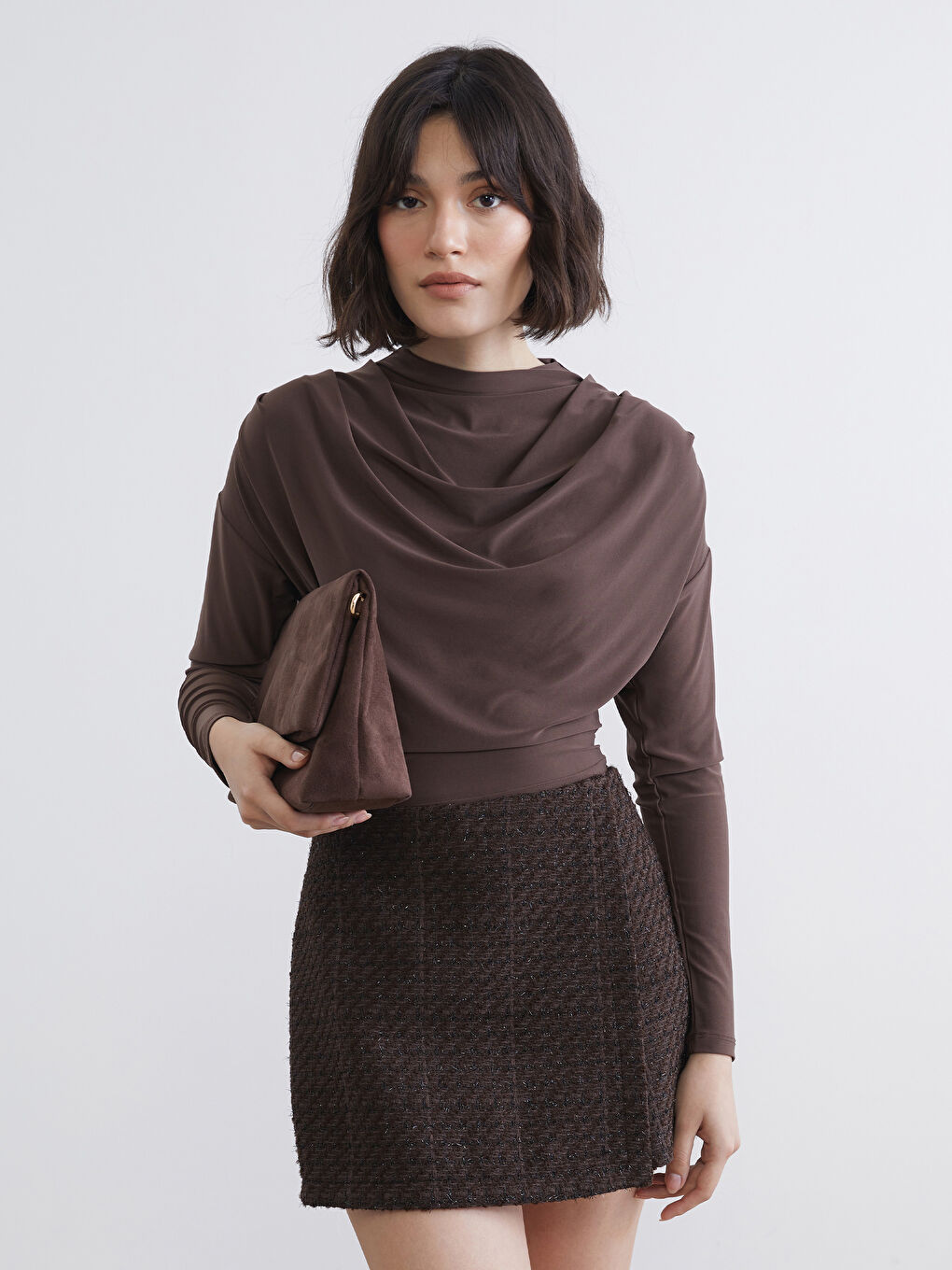 High-Neck Ruched Blouse