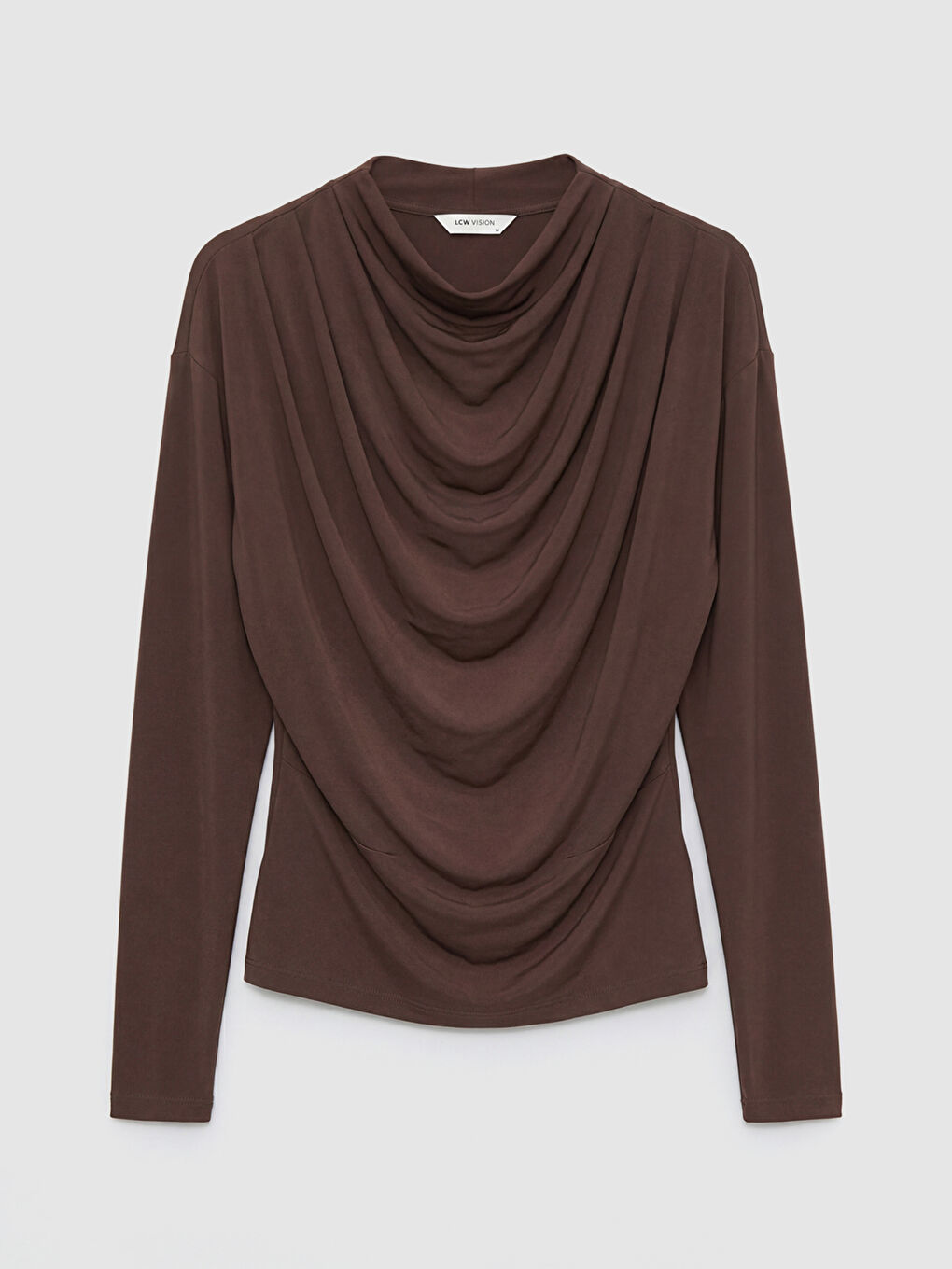 Kahverengi Dik Yaka Büzgülü Bluz