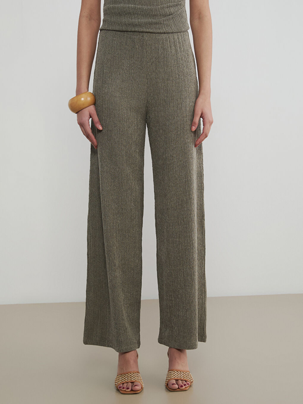 Pantaloni Texturați cu Talie Elastică pentru Femei-1