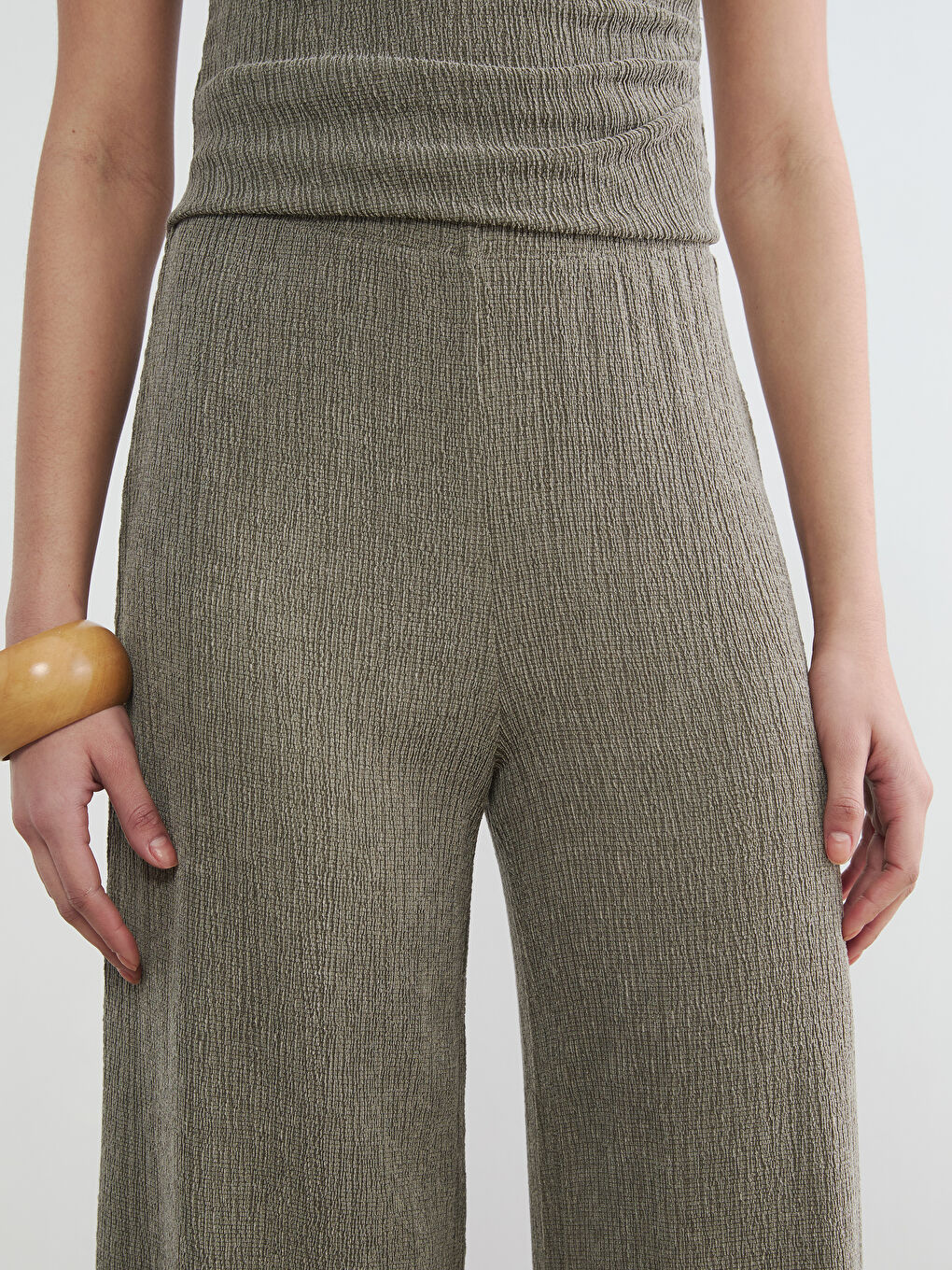 Pantaloni Texturați cu Talie Elastică pentru Femei-2