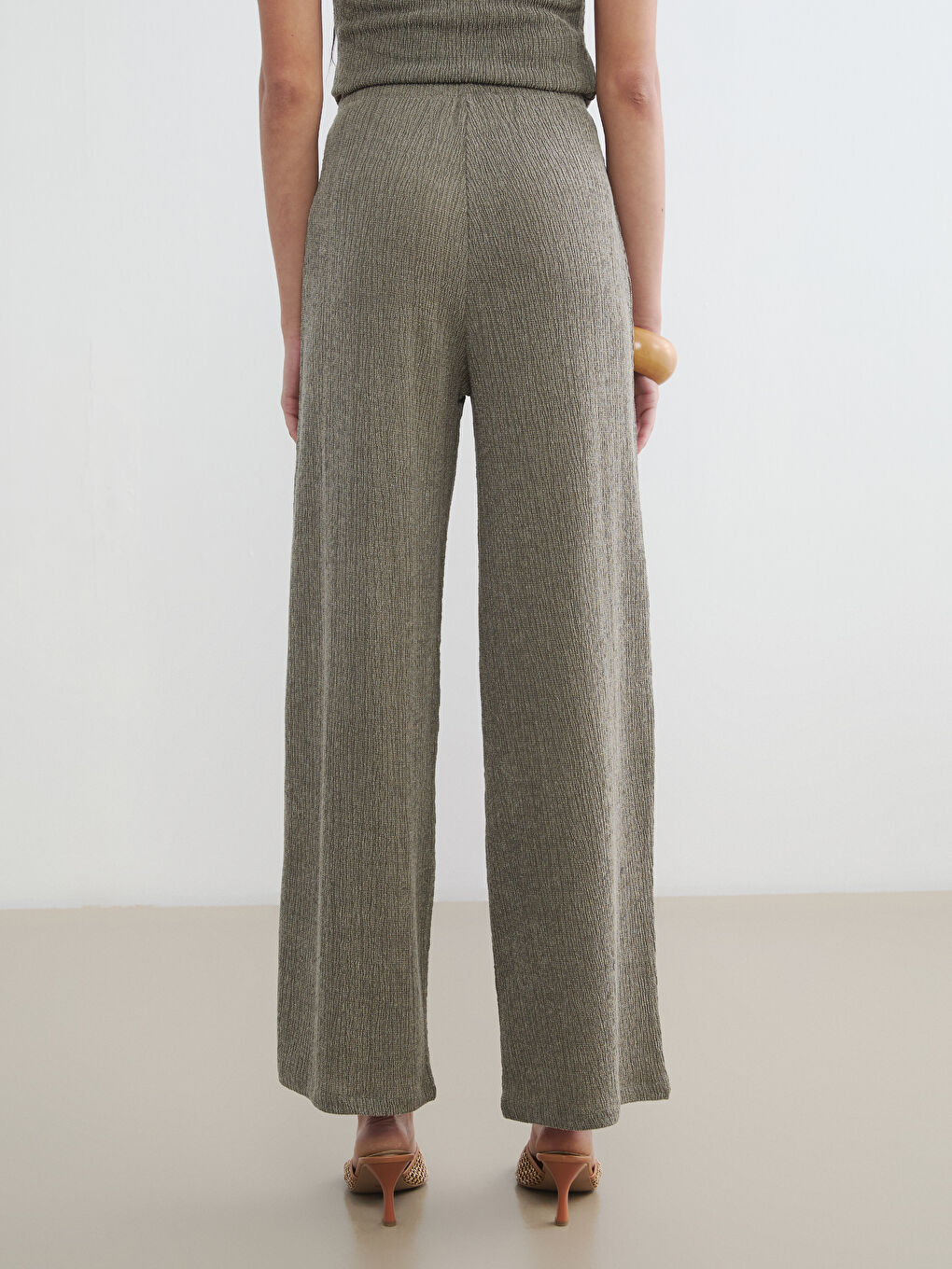 Pantaloni Texturați cu Talie Elastică pentru Femei-3