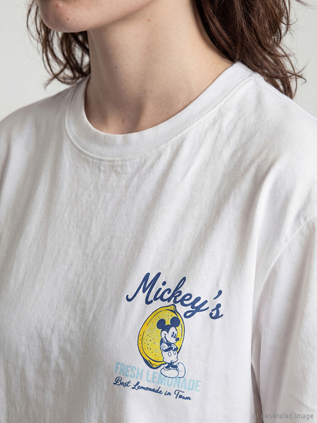 Rundhalsausschnitt Mickey Mouse Bedrucktes Damen T-Shirt-2