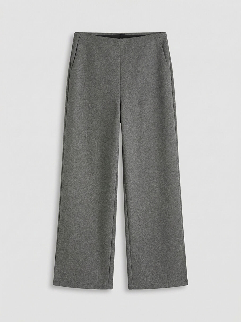 Gri Beli Lastikli Geniş Paça Kadın Pantolon