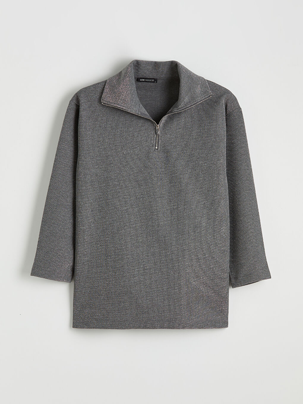 Gri Dik Yaka Kadın Sweatshirt Tunik