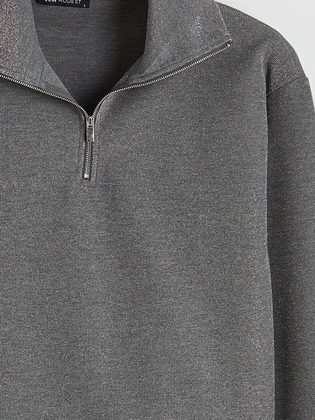 Gri Dik Yaka Kadın Sweatshirt Tunik-1