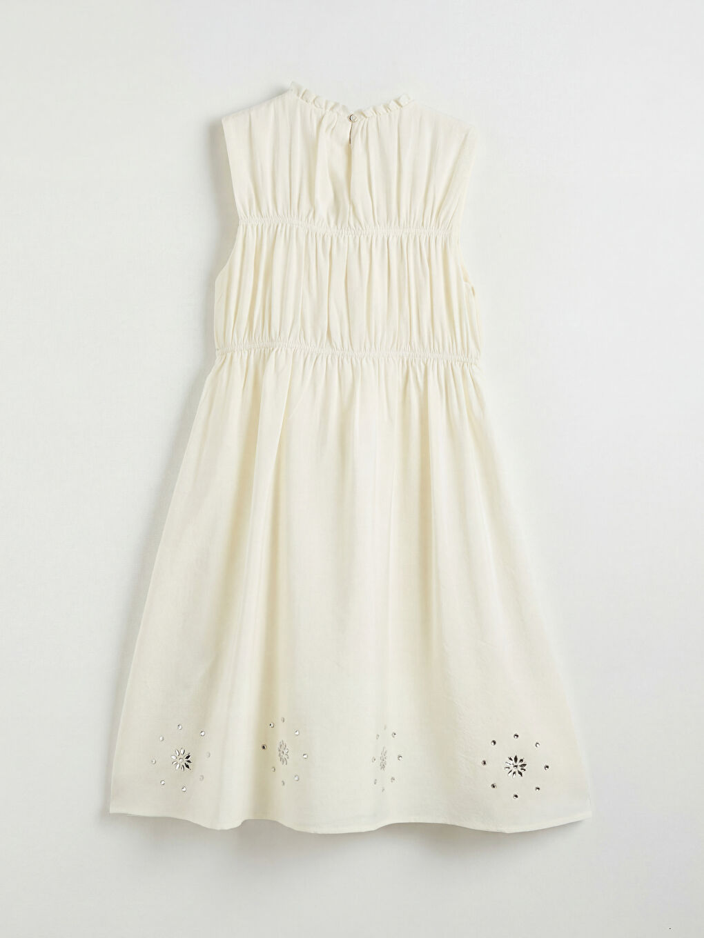 Bej Fırfırlı Yaka Taşlı Kız Çocuk Gabardin Elbise-2