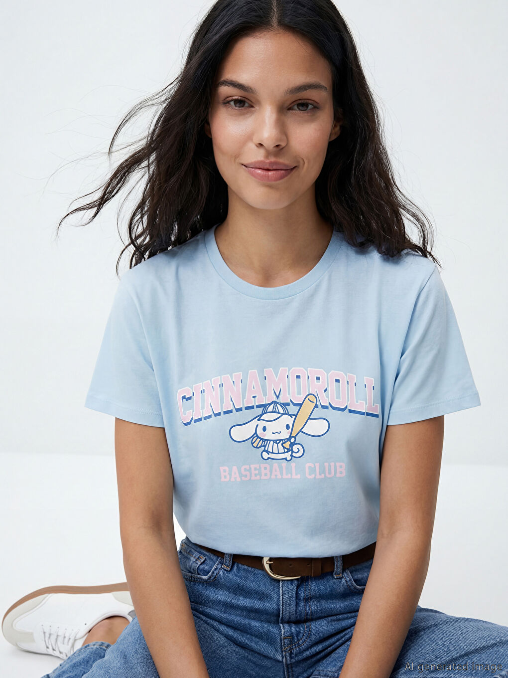 Mavi Cinnamoroll Baskılı Kadın Tişört