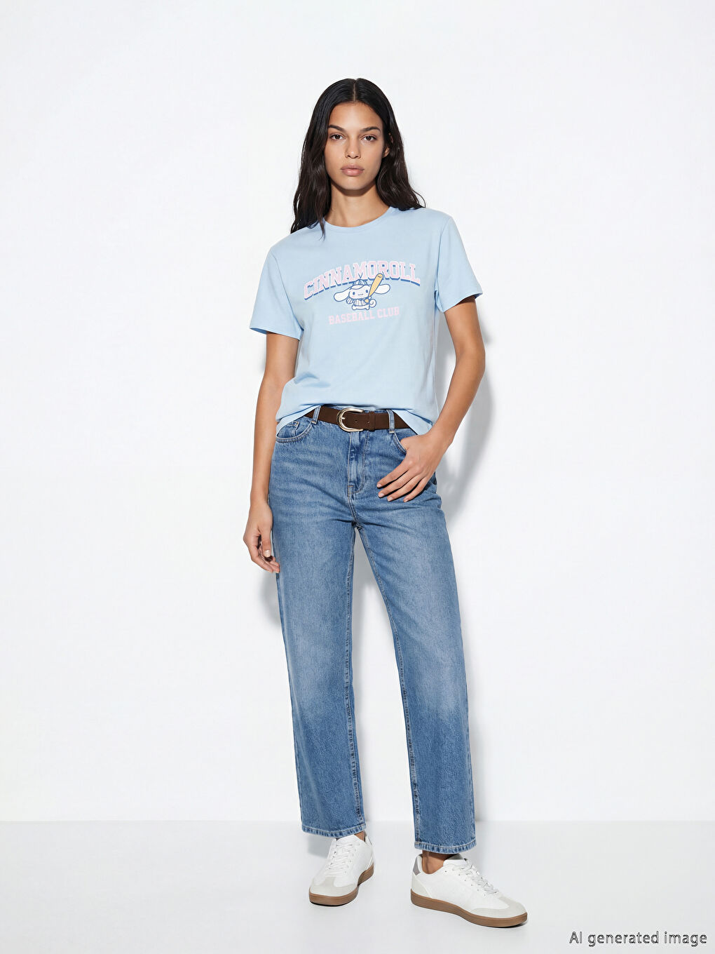 Mavi Cinnamoroll Baskılı Kadın Tişört-1