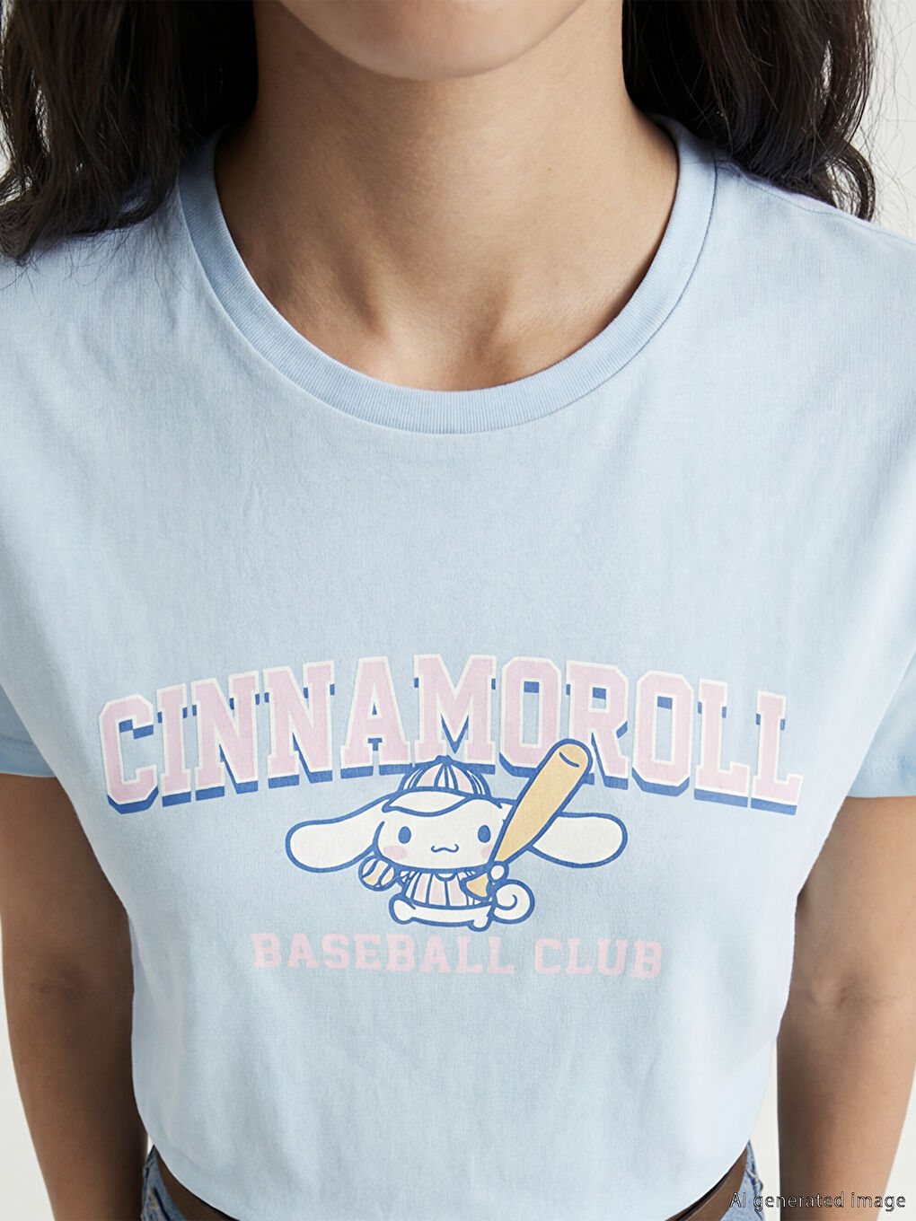 Mavi Cinnamoroll Baskılı Kadın Tişört-2