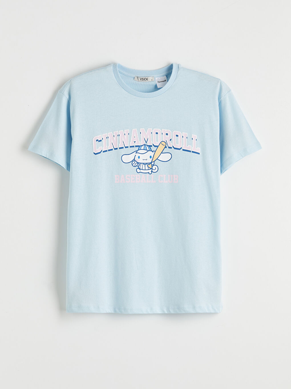 Mavi Bisiklet Yaka Cinnamoroll Baskılı Kadın Tişört