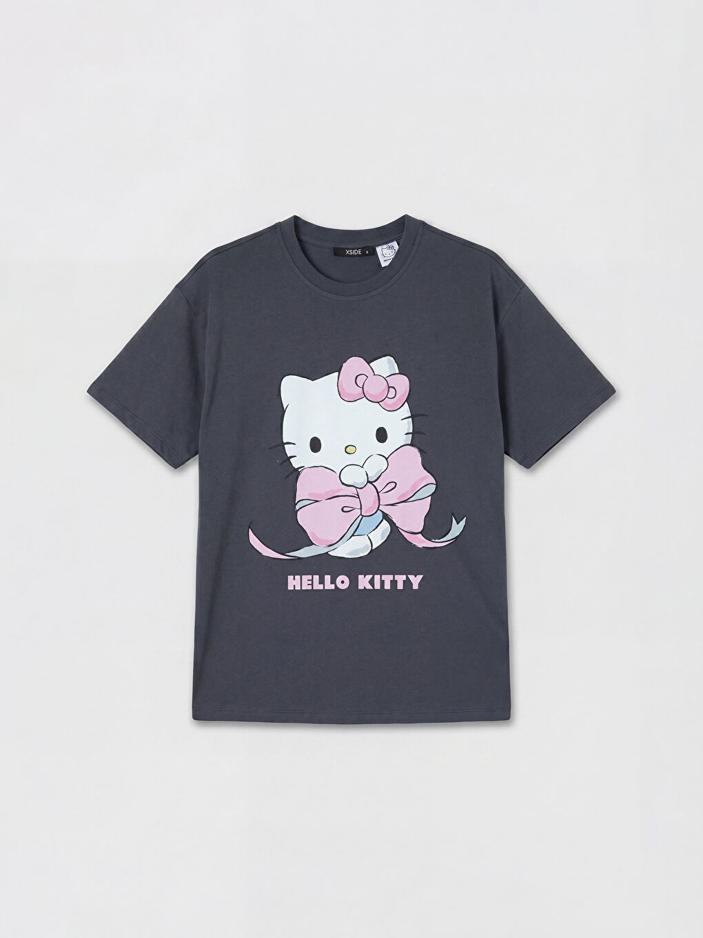 Antrasit Bisiklet Yaka Hello Kitty Baskılı Kadın Tişört