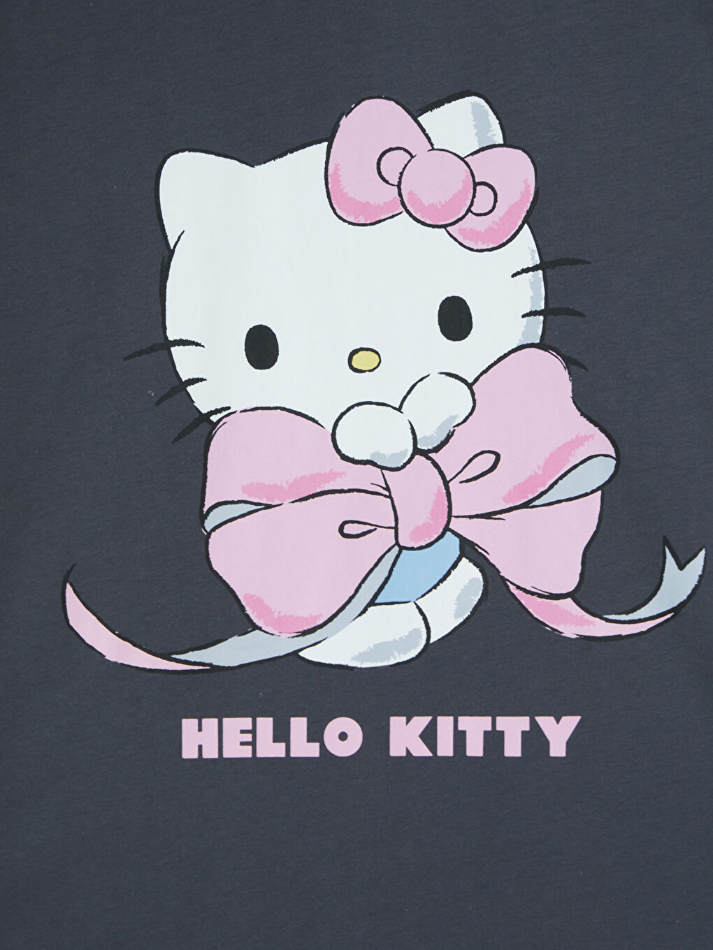 Antrasit Bisiklet Yaka Hello Kitty Baskılı Kadın Tişört-2