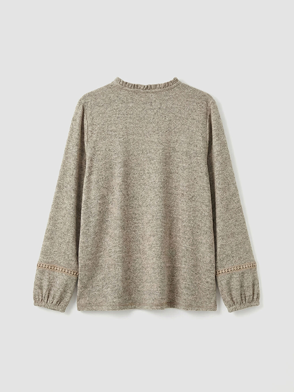 Bej Fırfırlı Bisiklet Yaka Nakışlı Bluz	-5