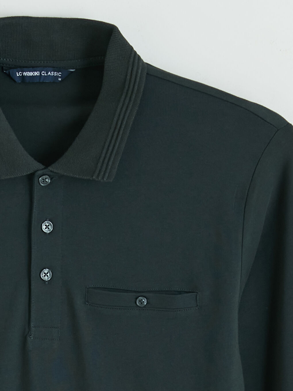 Yeşil Polo Yaka Uzun Kollu Erkek Tişört-1