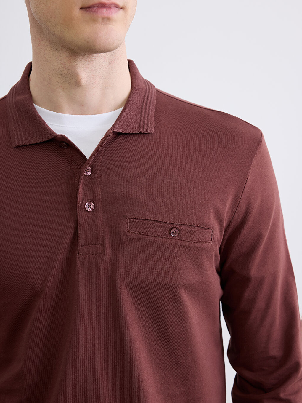 Bordo Polo Yaka Uzun Kollu Erkek Tişört-2