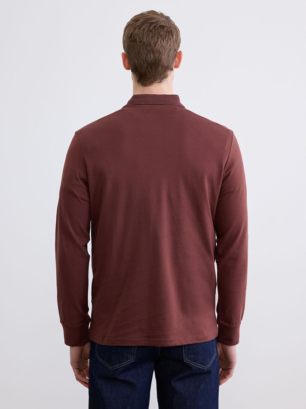 Bordo Polo Yaka Uzun Kollu Erkek Tişört-3