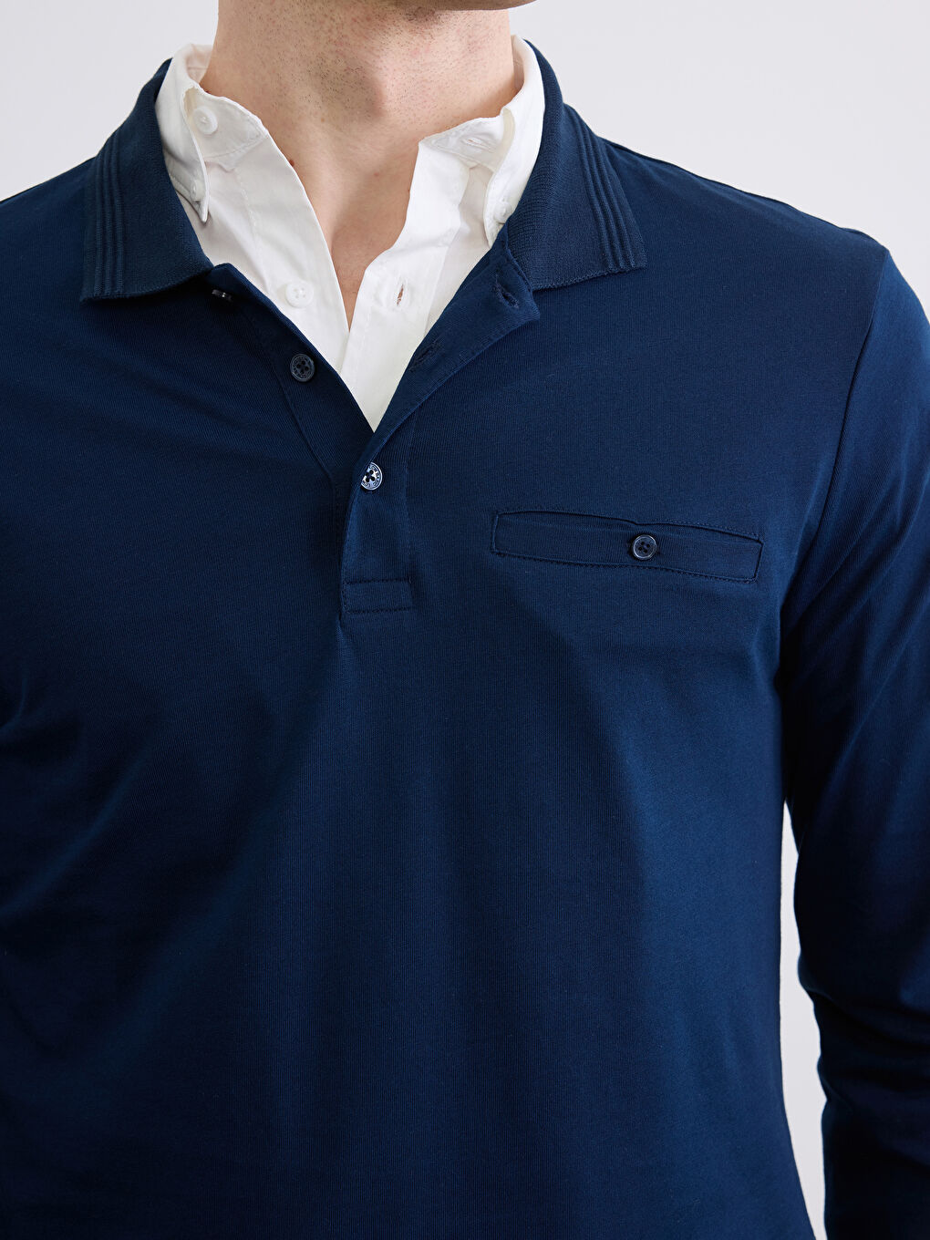 Lacivert Polo Yaka Uzun Kollu Erkek Tişört-2