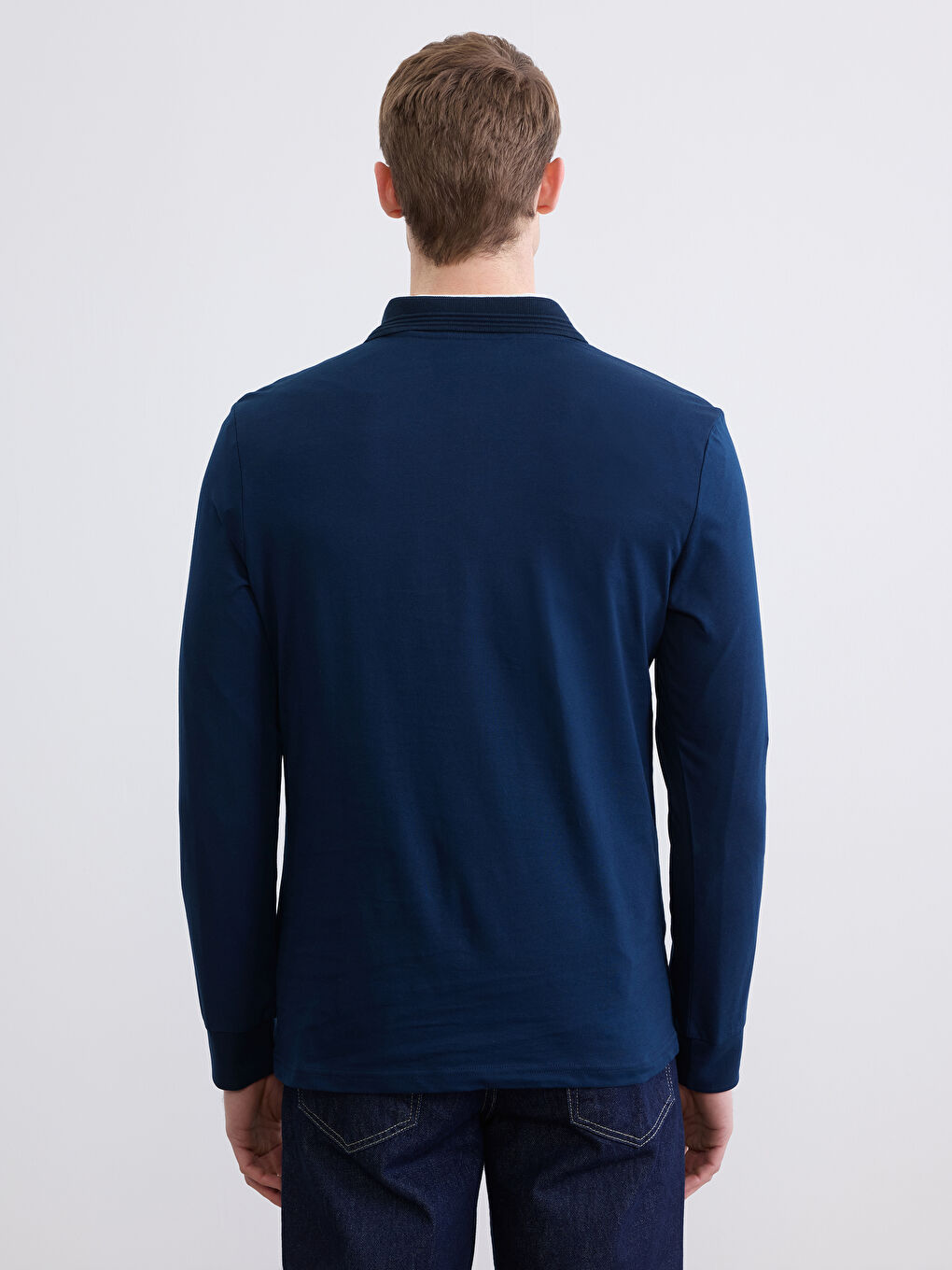 Lacivert Polo Yaka Uzun Kollu Erkek Tişört-3