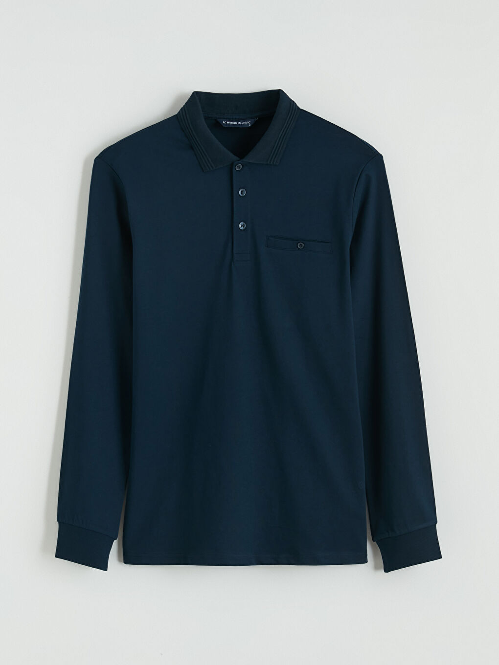 Lacivert Polo Yaka Uzun Kollu Erkek Tişört-4