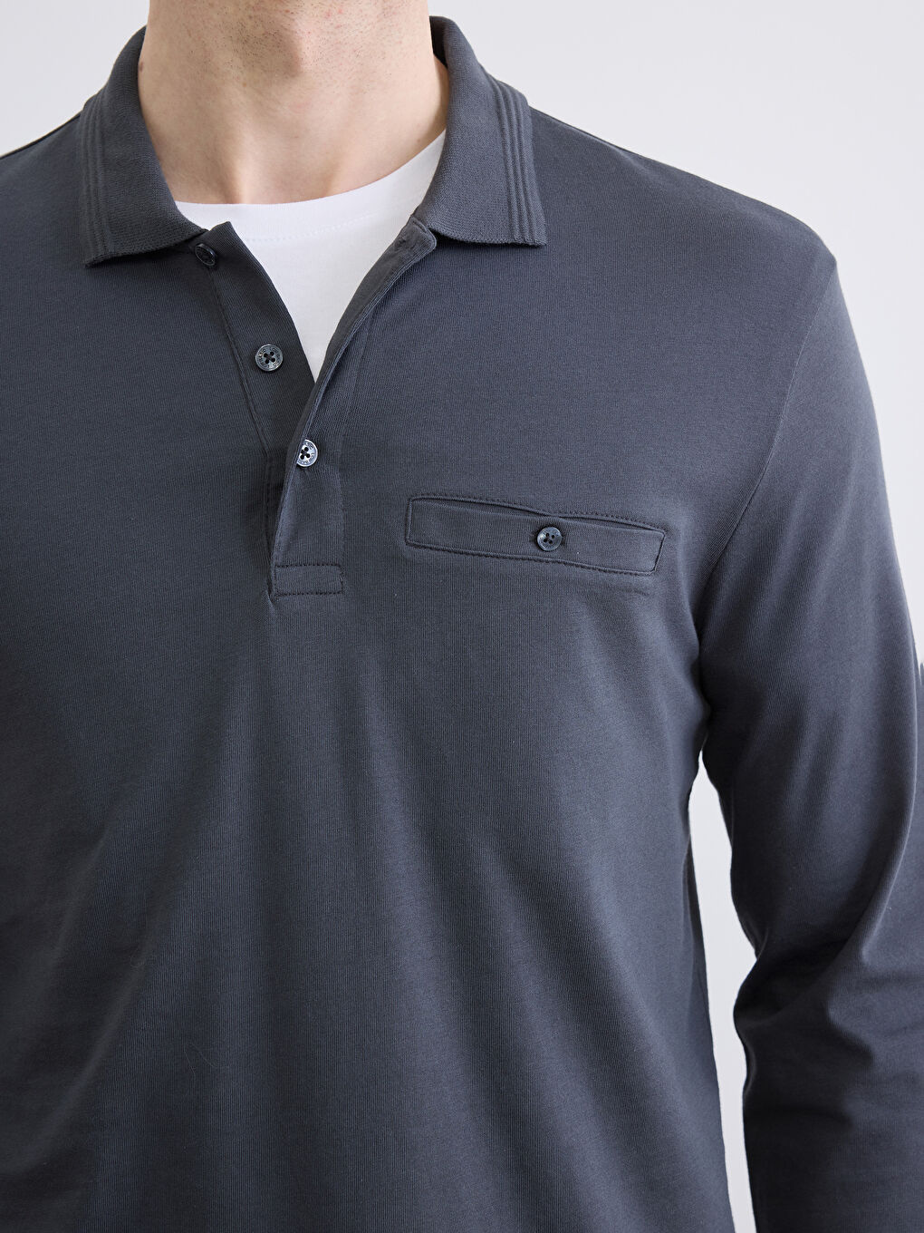 Antrasit Polo Yaka Uzun Kollu Erkek Tişört-2