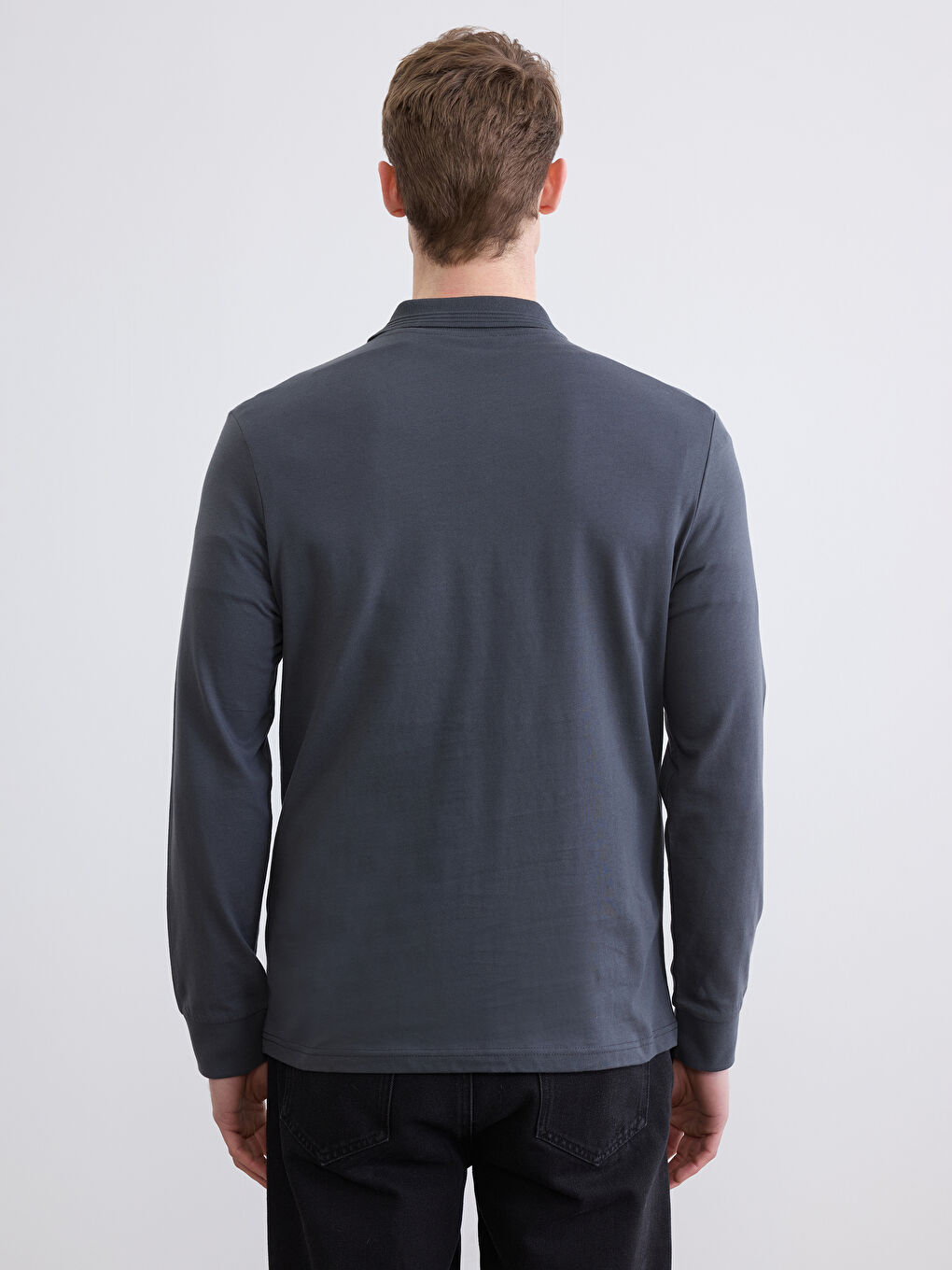 Antrasit Polo Yaka Uzun Kollu Erkek Tişört-3