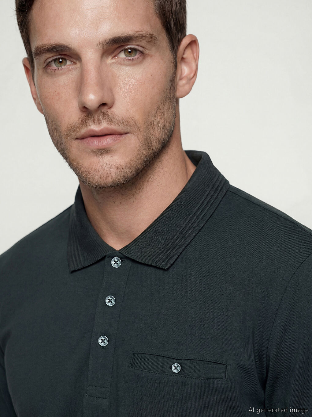 Yeşil Polo Yaka Uzun Kollu Erkek Tişört-2