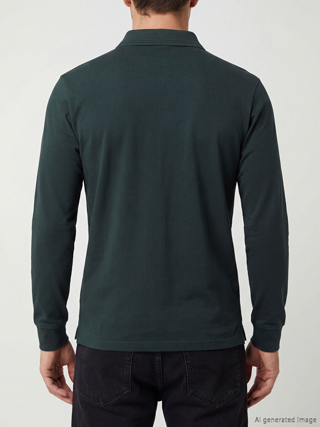 Yeşil Polo Yaka Uzun Kollu Erkek Tişört-3