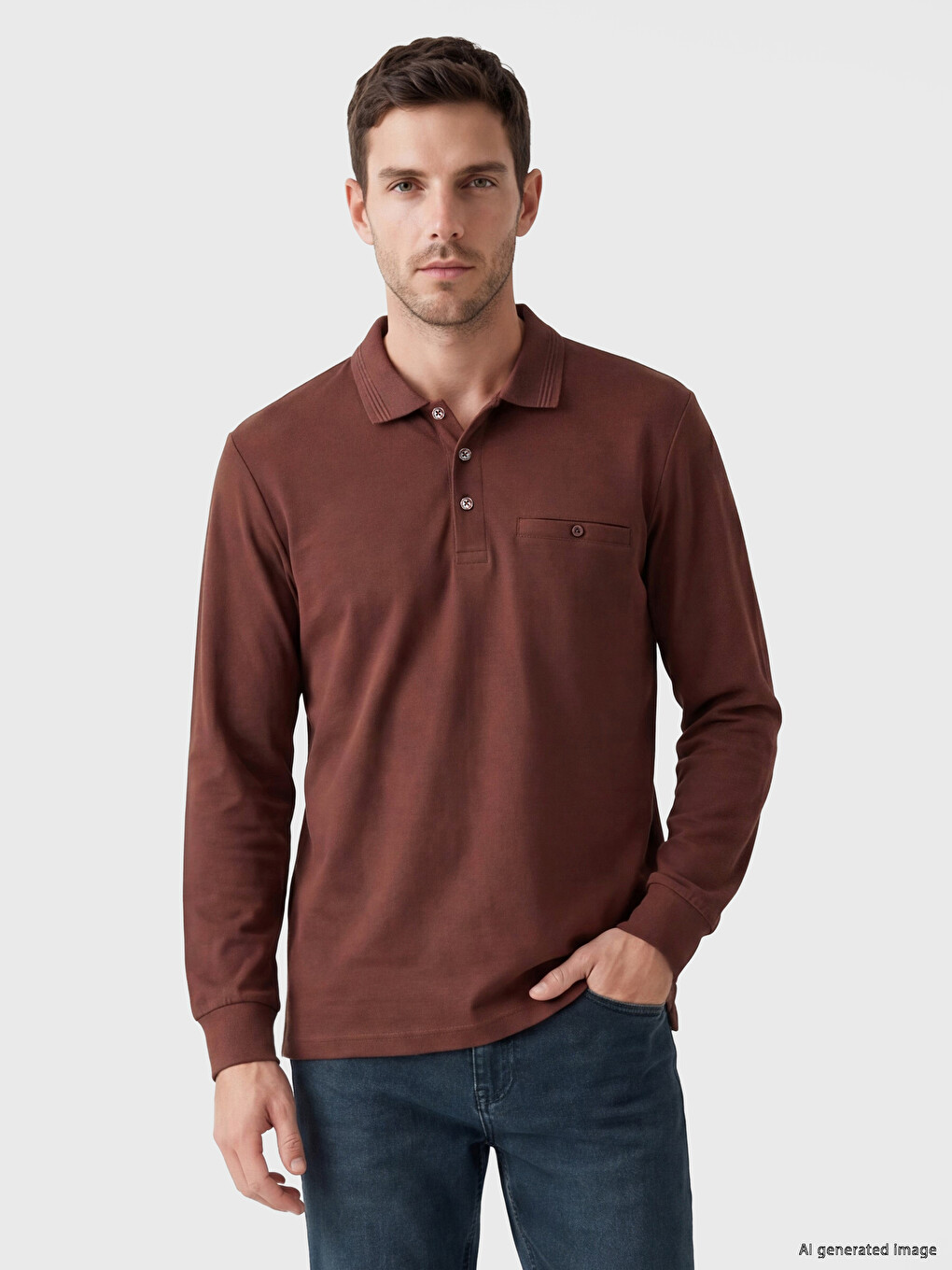 Bordo Polo Yaka Uzun Kollu Erkek Tişört-1