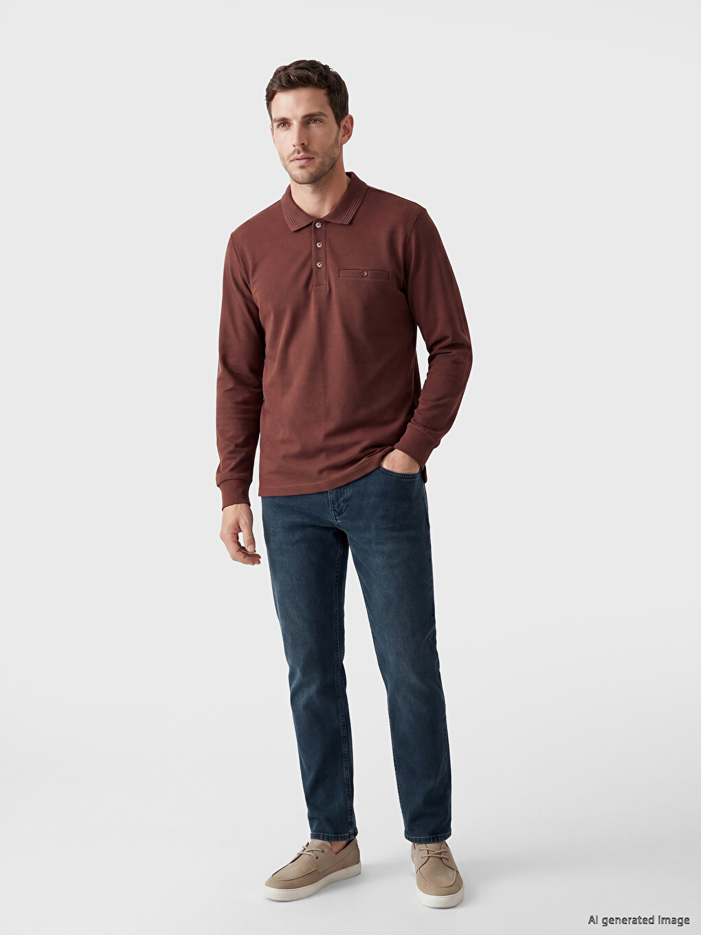 Bordo Polo Yaka Uzun Kollu Erkek Tişört-2
