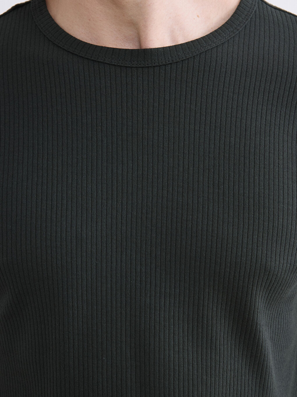 Haki Bisiklet Yaka Uzun Kollu Erkek Tişört-2