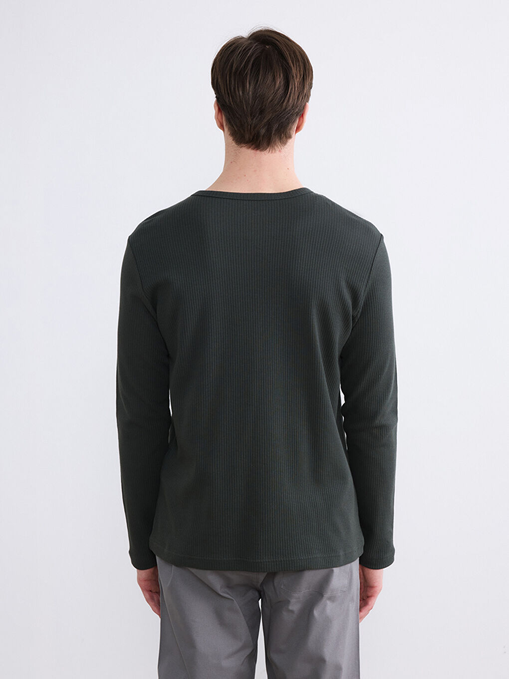 Haki Bisiklet Yaka Uzun Kollu Erkek Tişört-3