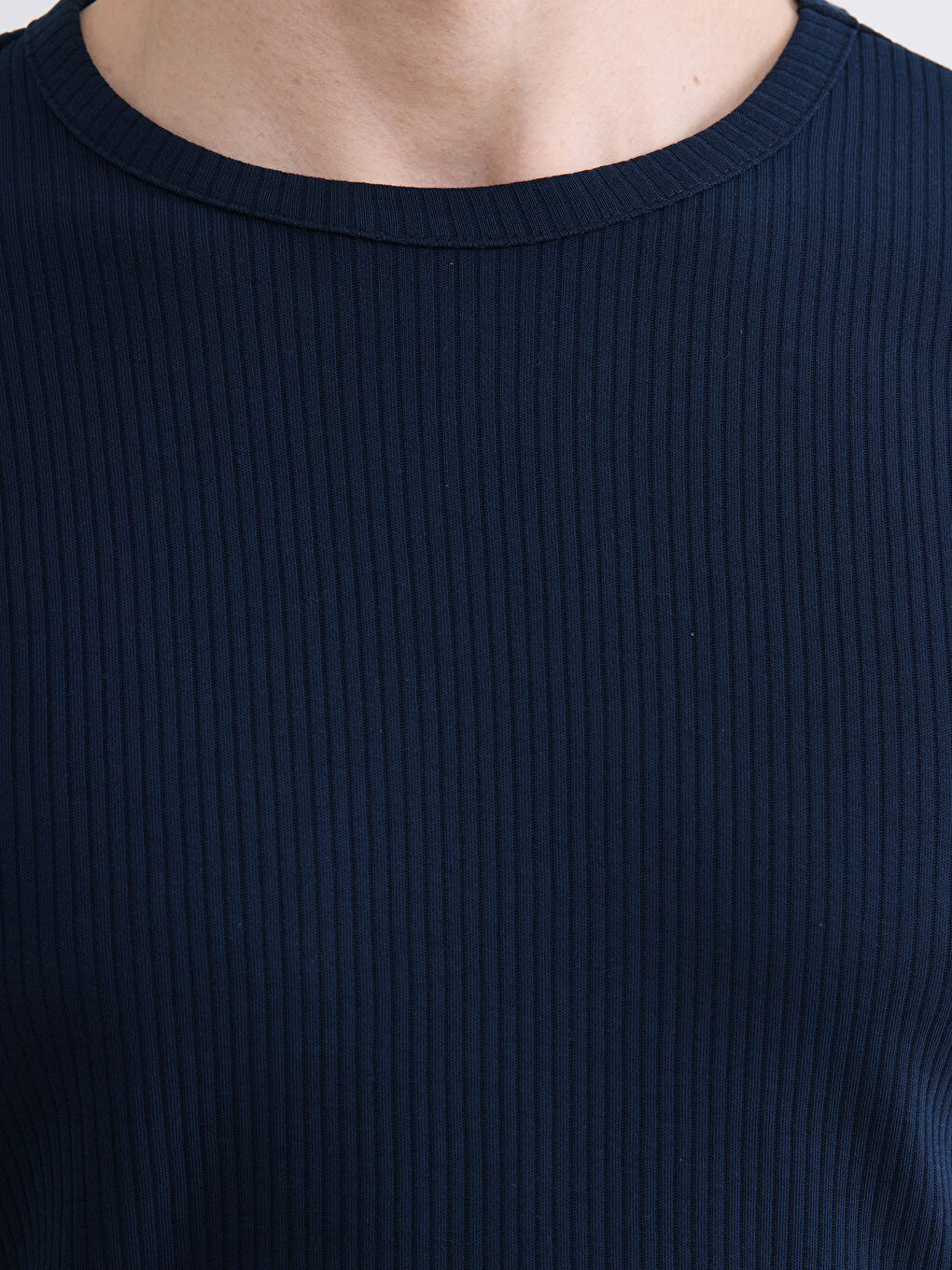 Lacivert Bisiklet Yaka Uzun Kollu Erkek Tişört-2