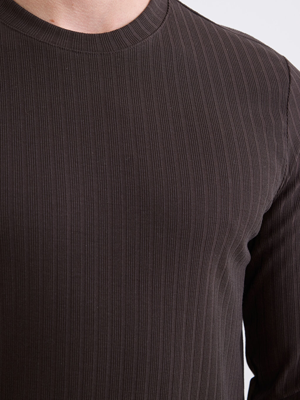 Kahverengi Bisiklet Yaka Ribana Erkek Tişört-2