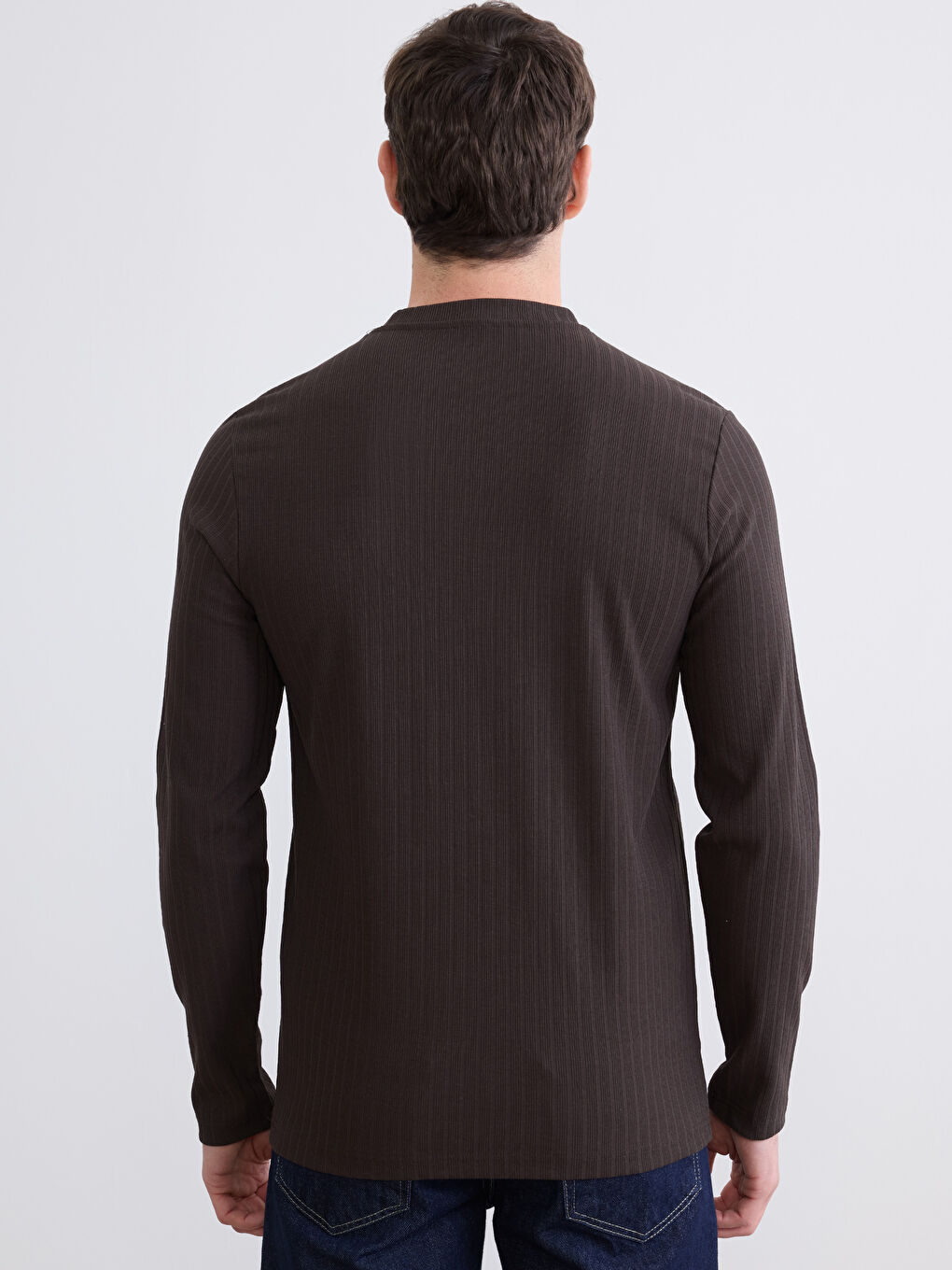 Kahverengi Bisiklet Yaka Ribana Erkek Tişört-3