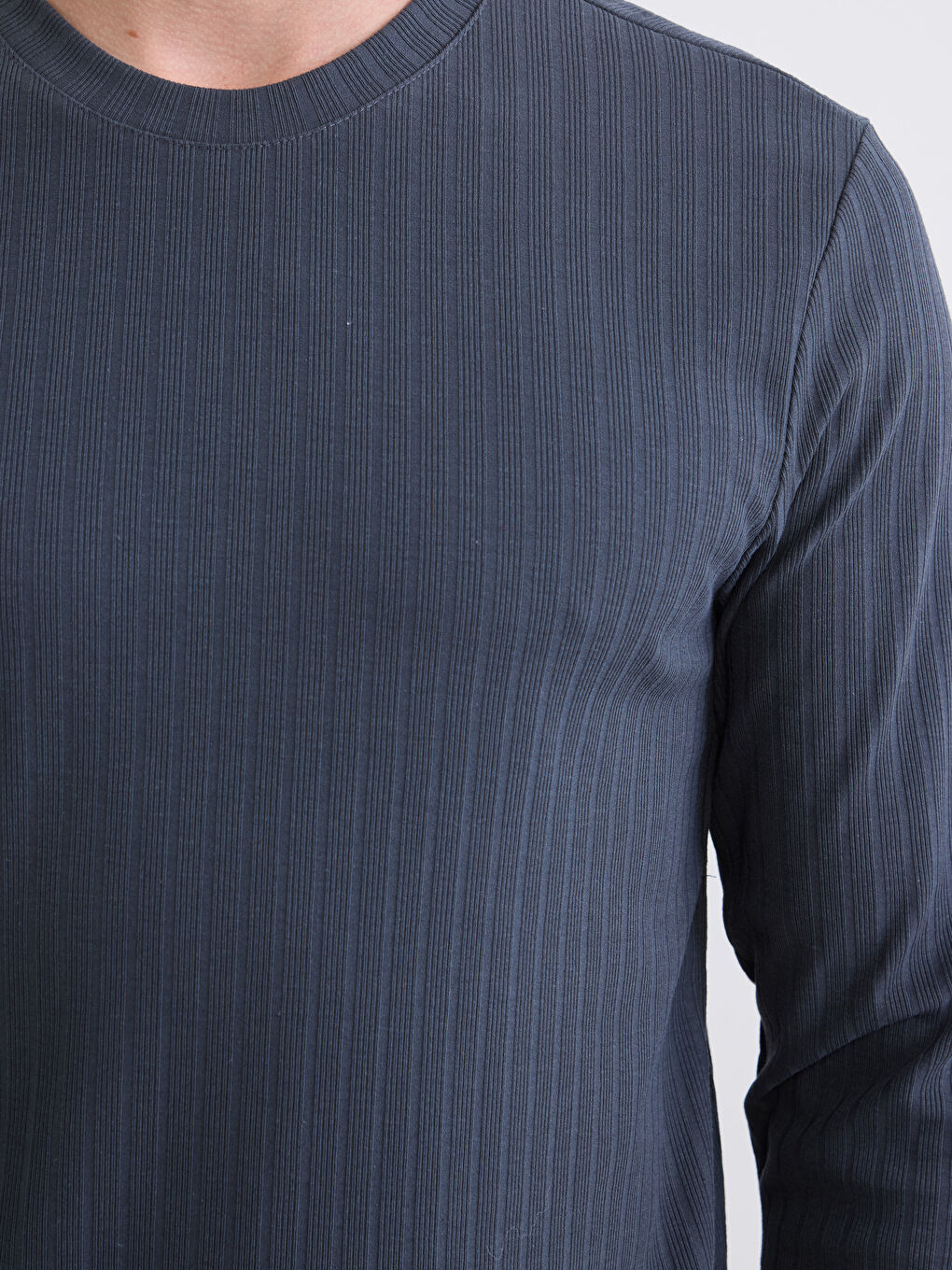 Antrasit Bisiklet Yaka Uzun Kollu Ribana Erkek Tişört-2