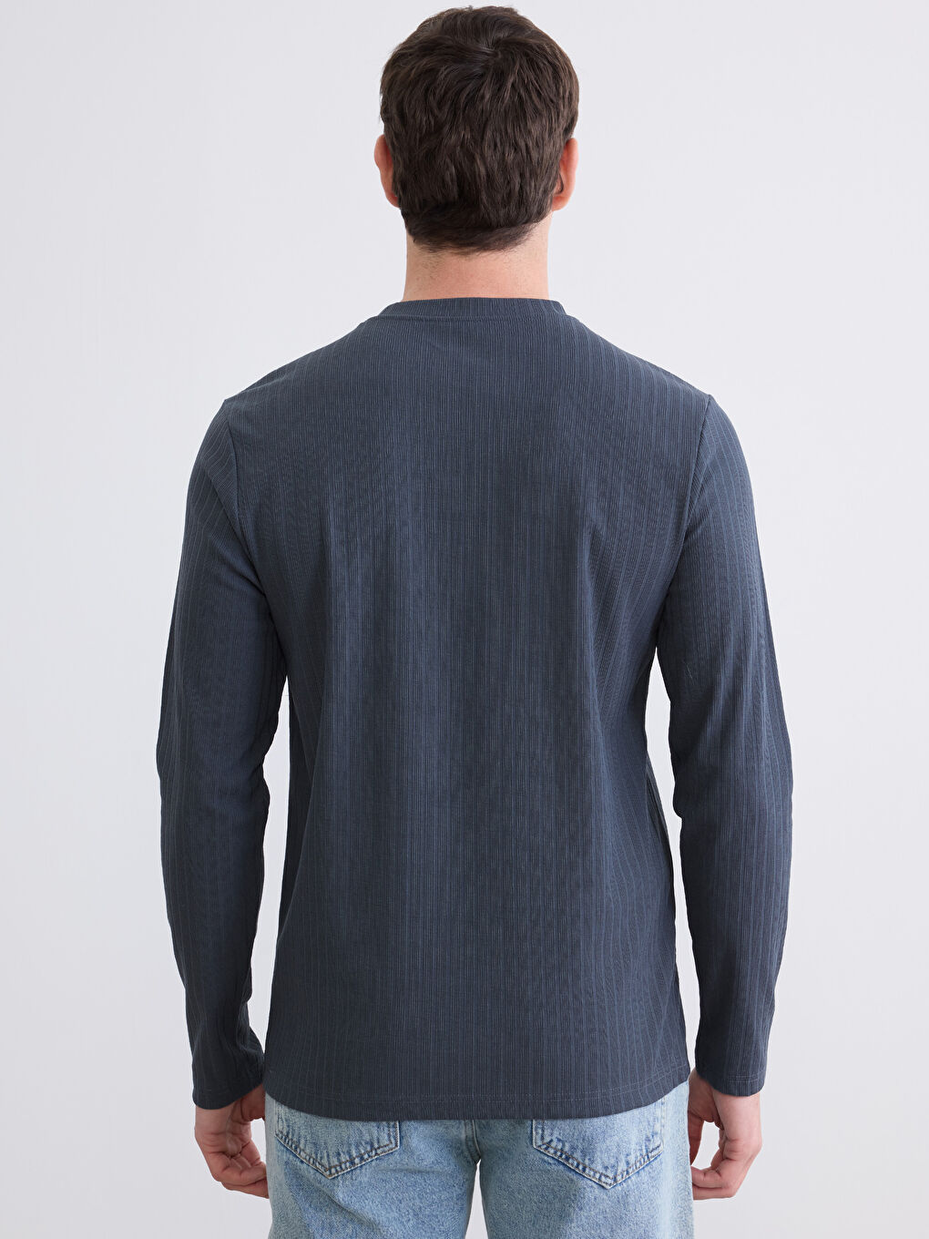 Antrasit Bisiklet Yaka Uzun Kollu Ribana Erkek Tişört-3