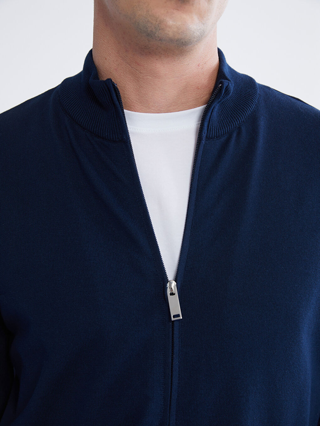 Lacivert Dik Yaka Erkek Triko Hırka-2