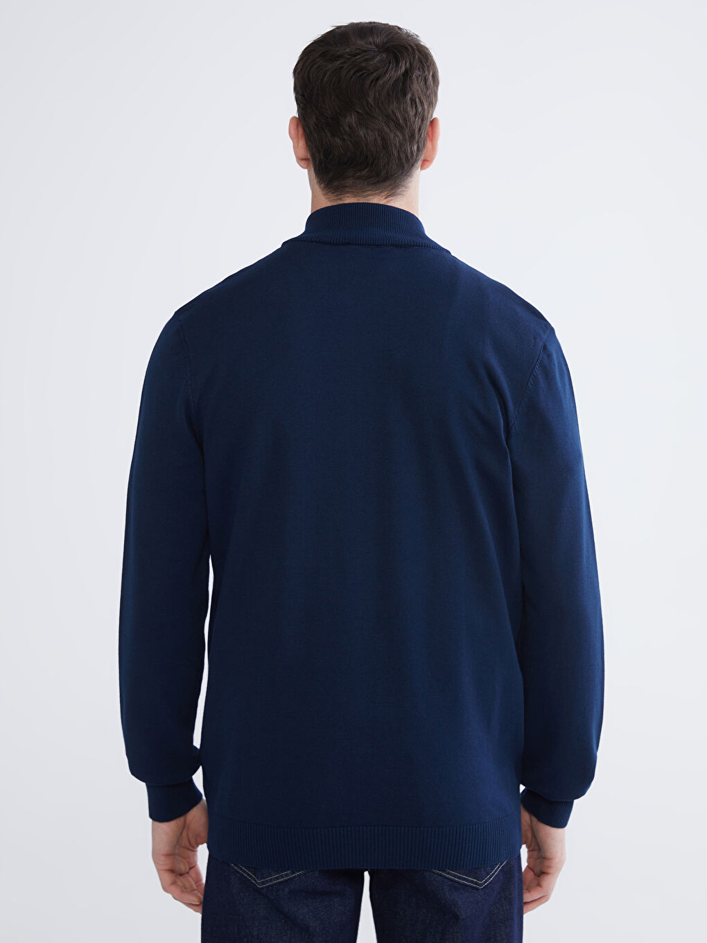 Lacivert Dik Yaka Erkek Triko Hırka-3