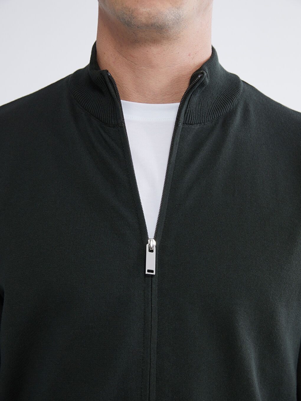 Yeşil Dik Yaka Erkek Triko Hırka-2