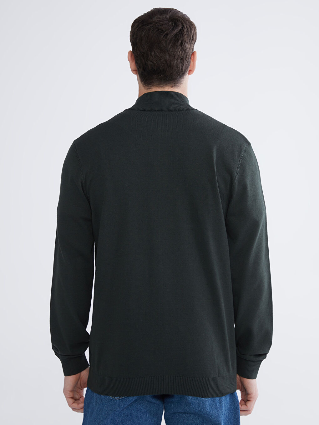 Yeşil Dik Yaka Erkek Triko Hırka-3