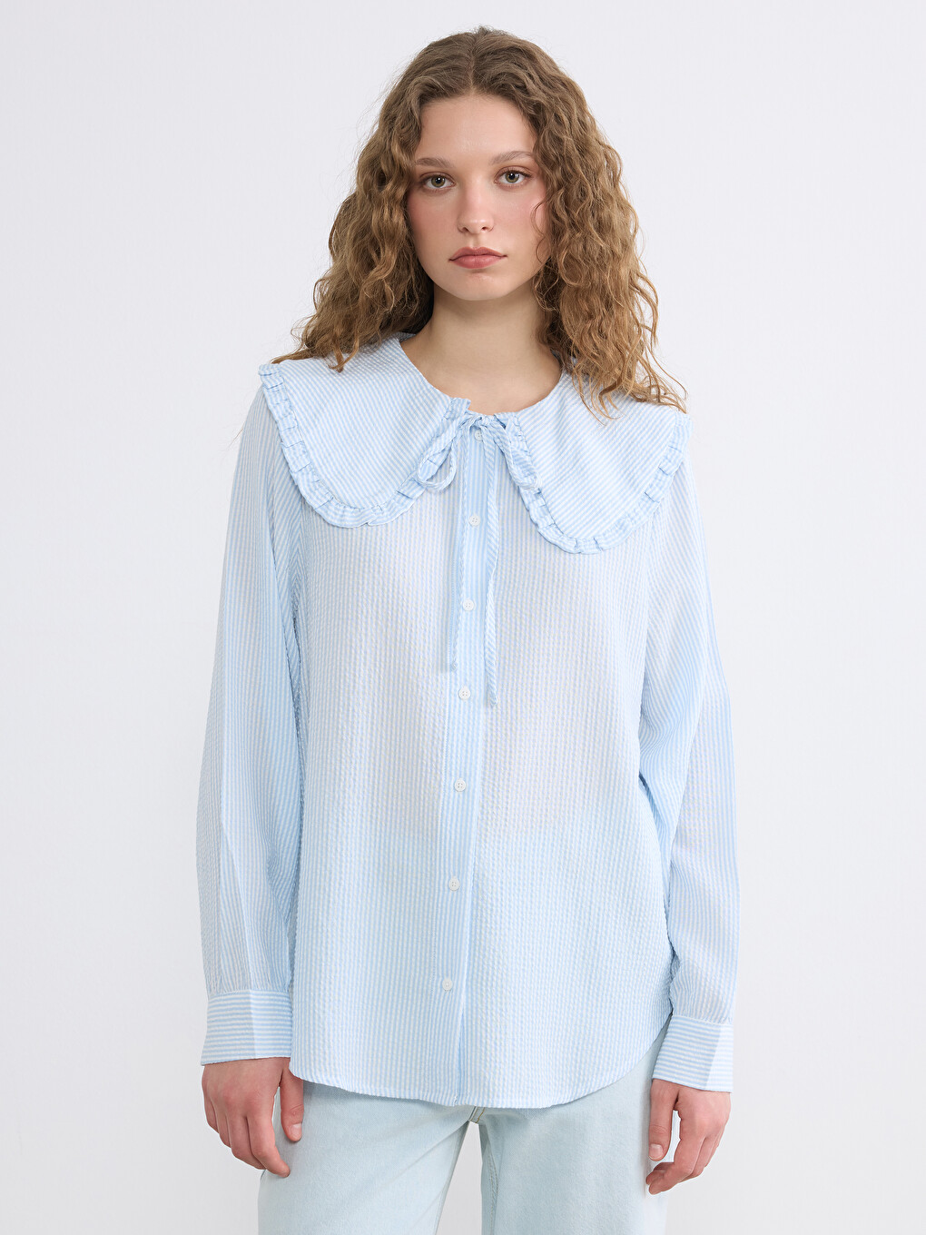 Peter Pan Collar Striped Women's Shirt Tunic