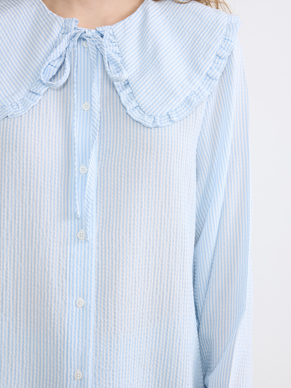 Peter Pan Collar Striped Women's Shirt Tunic-2