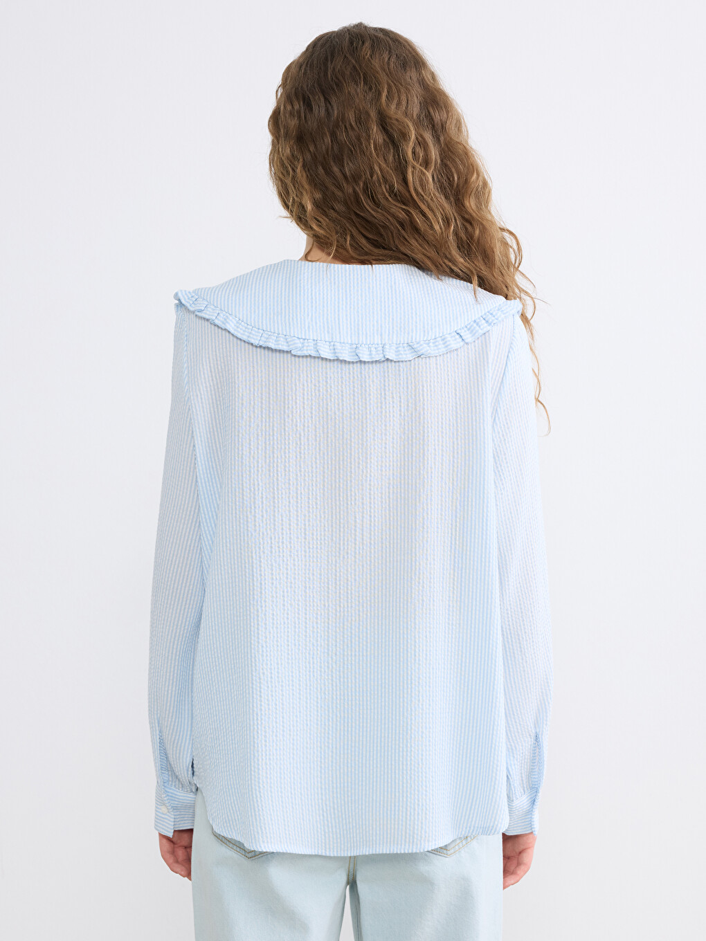 Peter Pan Collar Striped Women's Shirt Tunic-3