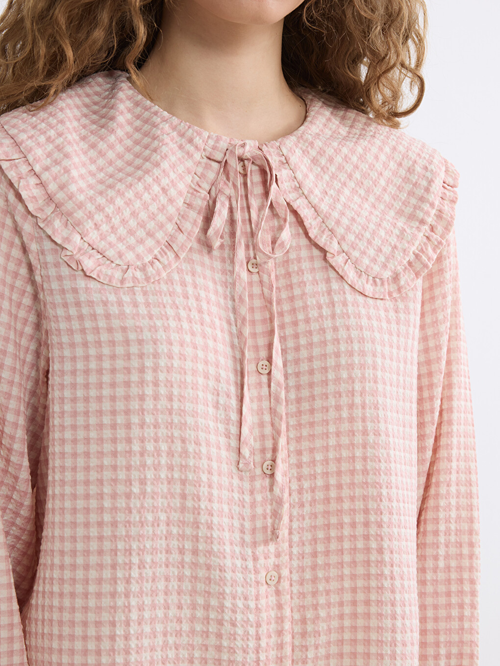Peter Pan Collar Plaid Flannel Women's Shirt Tunic-2